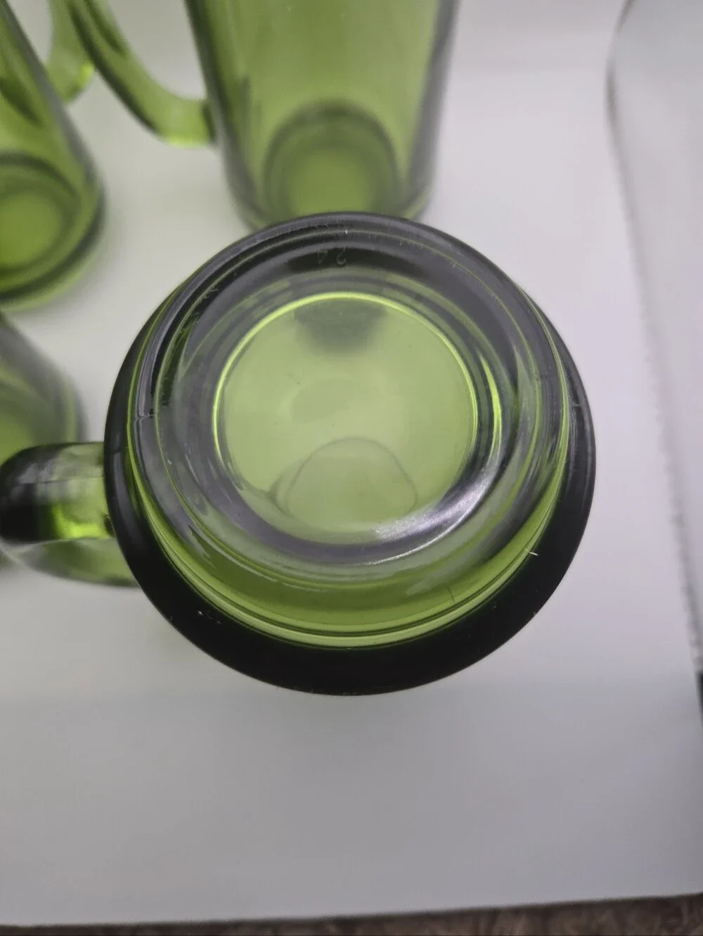 Set of 4 Vintage Olive Green Glass Coffee Mugs Beer Stein Style